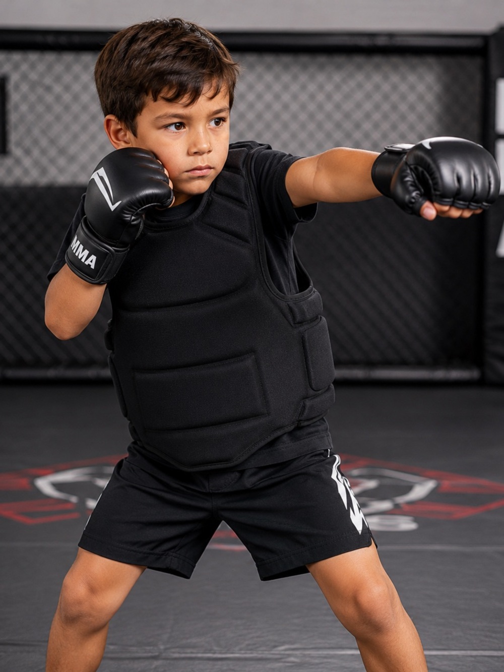 Kids Black Padded Training Vest for Martial Arts B3